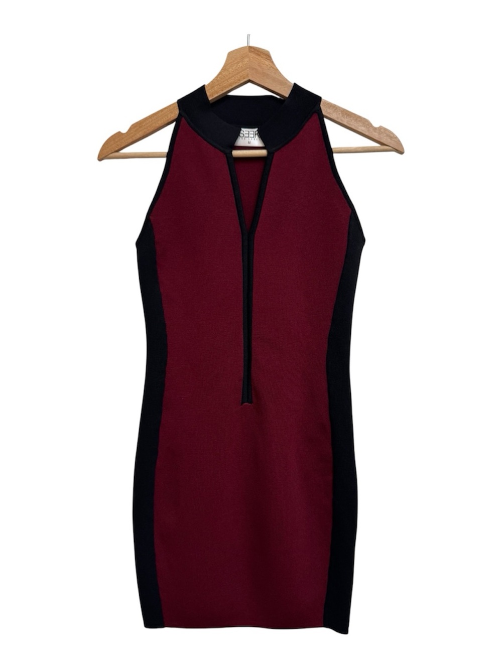Seek The Label Bodycon Mini Dress Women’s Medium Wine Red Black Going Out